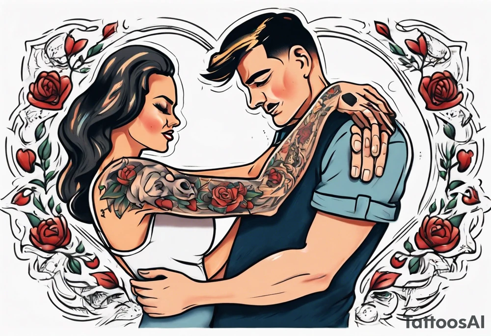 woman giving man a tattoo on heart tattoo idea
