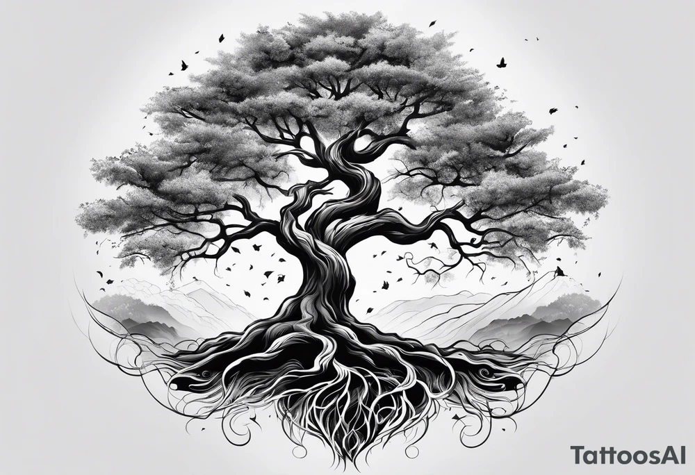 Tree with deep roots, full sleeve tattoo idea