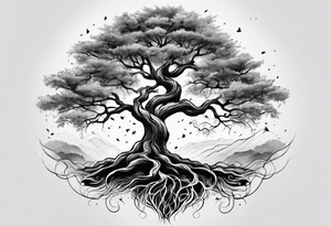 Tree with deep roots, full sleeve tattoo idea