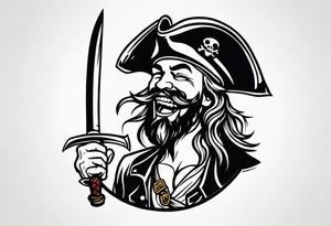 great pirate holding a sword while laughing. tattoo idea