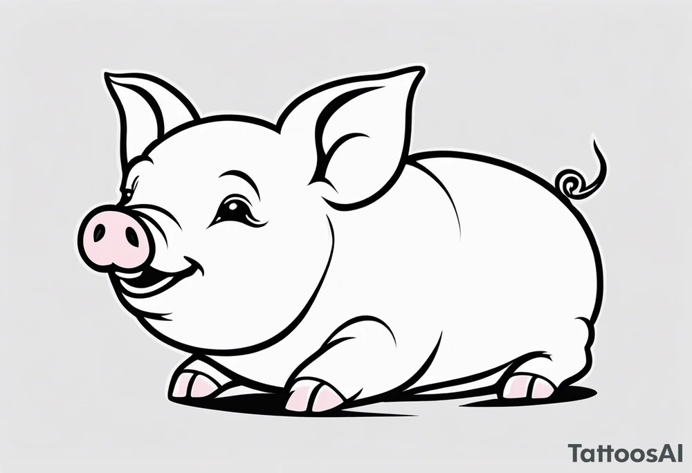 very cute chubby happy piglet.
outline only.
black and white only.
only show the piglet. no extra lines or decoration.
no black shading.
dont make the ears too big tattoo idea