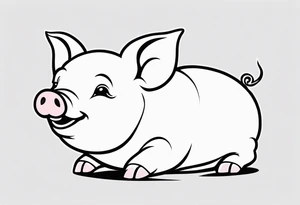 very cute chubby happy piglet.
outline only.
black and white only.
only show the piglet. no extra lines or decoration.
no black shading.
dont make the ears too big tattoo idea