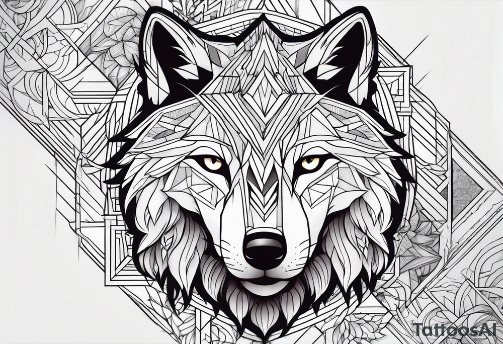 with a geometric wolf and a pattern around it tattoo idea with a geometric wolf and a pattern around it tattoo idea