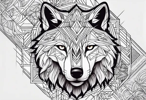 with a geometric wolf and a pattern around it tattoo idea