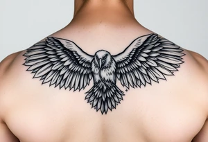 majestic eagle spreading wings against mountain peaks tattoo idea