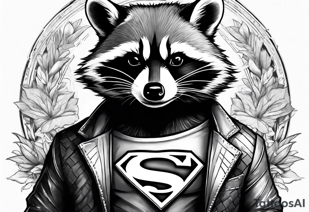 raccoon wearing a Superman t-shirt tattoo idea