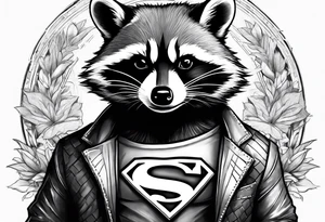 raccoon wearing a Superman t-shirt tattoo idea