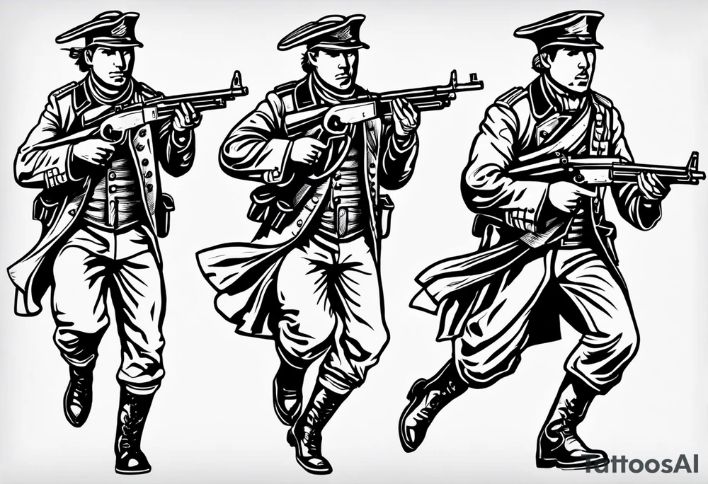 revolutionary war sodier running with a machine gun tattoo idea