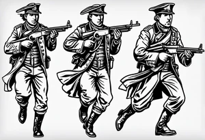 revolutionary war sodier running with a machine gun tattoo idea