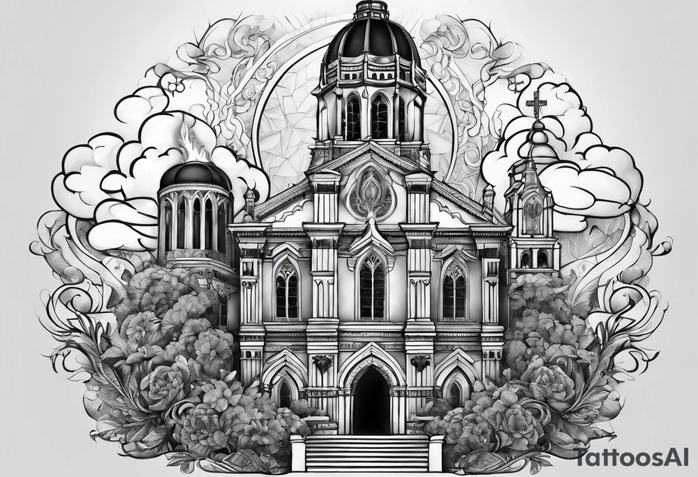 cathedral on fire tattoo idea