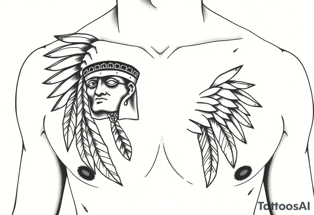 Native American chest in full color male left peck tattoo idea