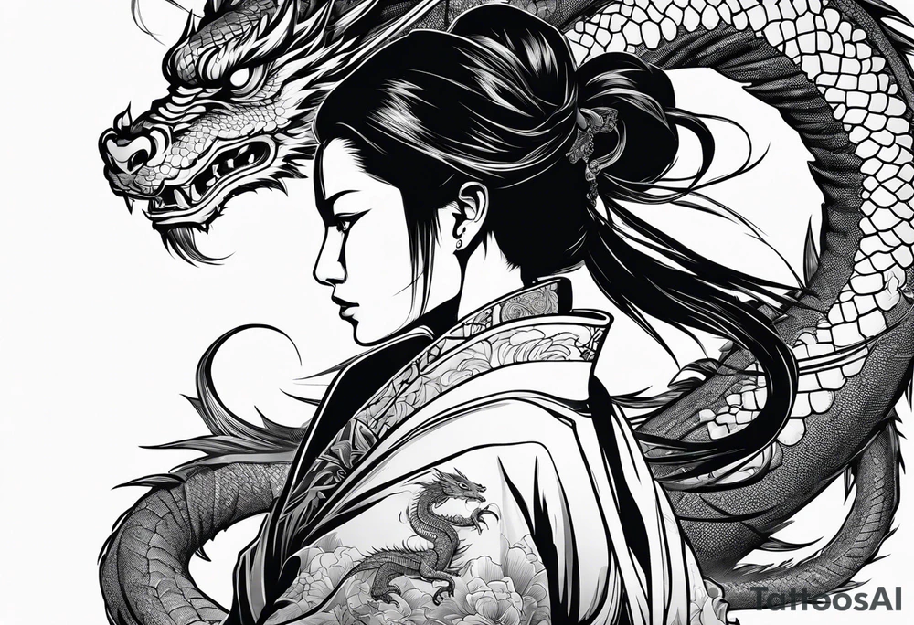 female samurai with a dragon tattoo idea