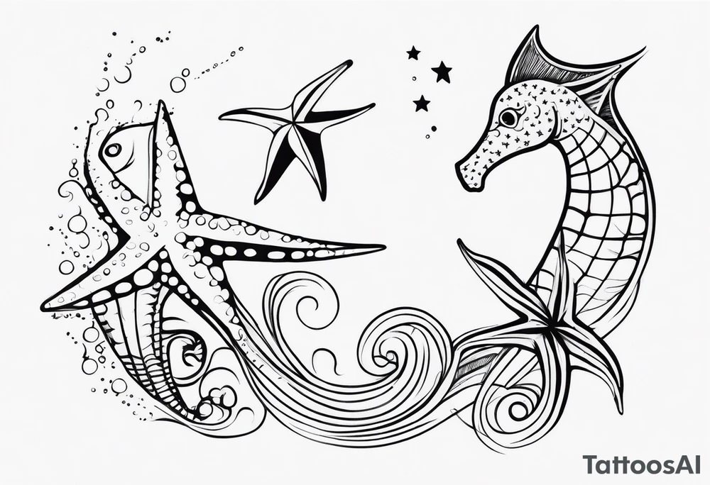 Star fish and sea horse tattoo idea
