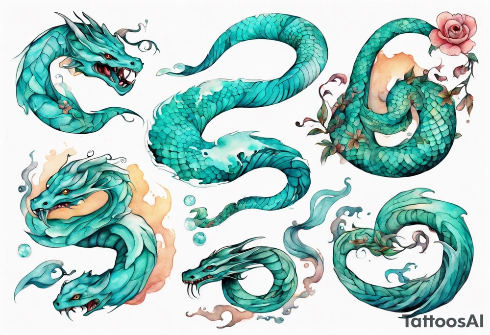 a beautiful turquoise seas serpent tattoo idea