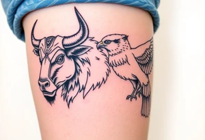 A bull and a falcon  with ancient Egyptian mythology, as ruled by Venus in western zodiac, tattoo idea