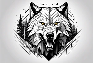 Powerful storm raging through forest with an alpha wolf snarling tattoo idea