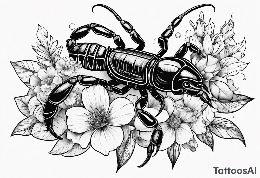 Scorpion tattoo with flowers tattoo idea