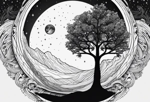 Tree with deep roots, the tree is holding the sun and the moon tattoo idea