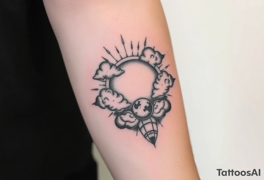 Julie Forever with clouds sun and moon tattoo idea
