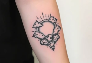 Julie Forever with clouds sun and moon tattoo idea