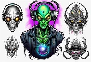 An alien DJ with a glowing third eye tattoo idea