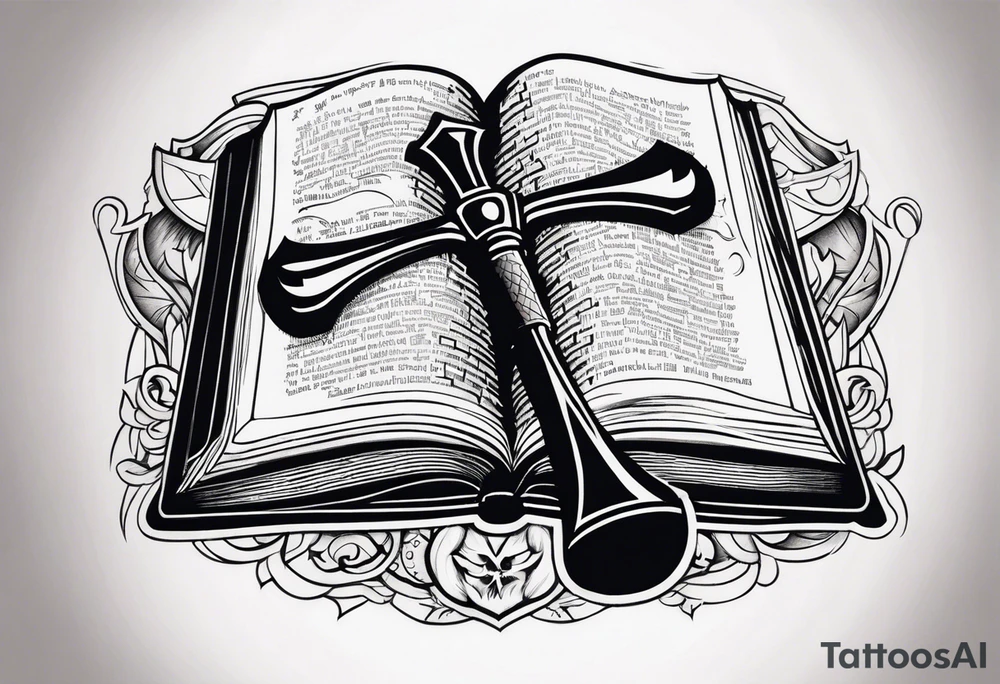 An opened bible with a battle Axe tattoo idea