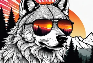 Badass wolf wearing sunglasses
Dark woods
Mountains
Sunset tattoo idea