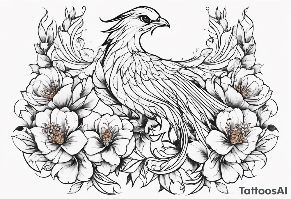Phoenix with flowers but feminine not too realistic for side boob tattoo idea
