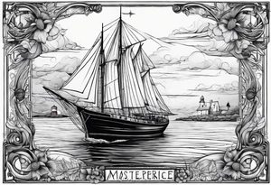 voilier vue de face. phare maritime dans le voilier servant de mat pour les voiles. tattoo idea