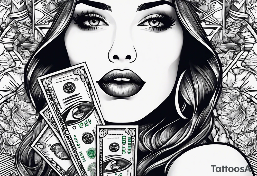 Girl mouth lips and money tattoo idea