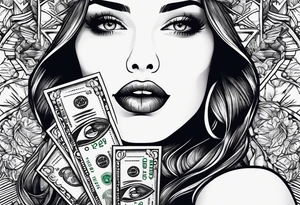 Girl mouth lips and money tattoo idea