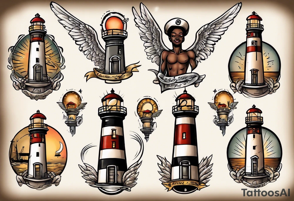 African angel on a lighthouse tattoo idea