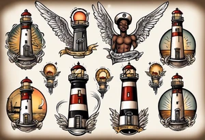 African angel on a lighthouse tattoo idea