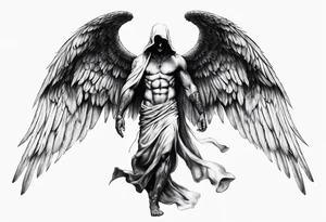 realistic full body of angel of death, without face, man tattoo idea
