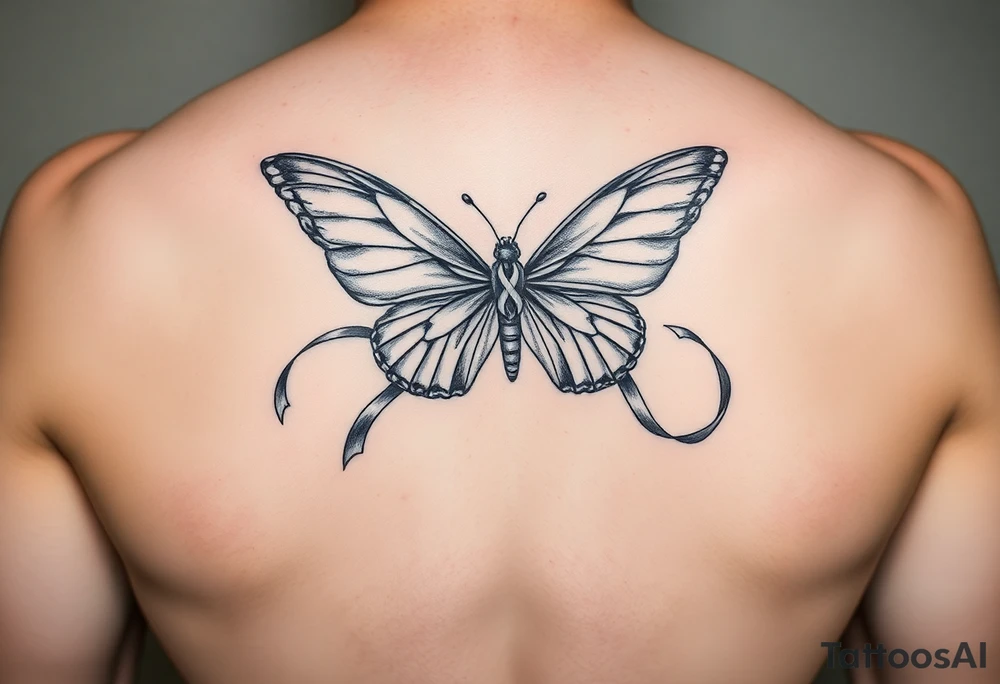 ethereal butterfly with flowing silk HIV-positive symbol ribbons in moonlight tattoo idea