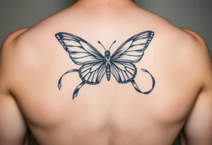 ethereal butterfly with flowing silk HIV-positive symbol ribbons in moonlight tattoo idea