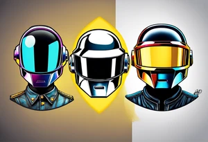 The two Daft Punk masks side by side looking straight forward tattoo idea