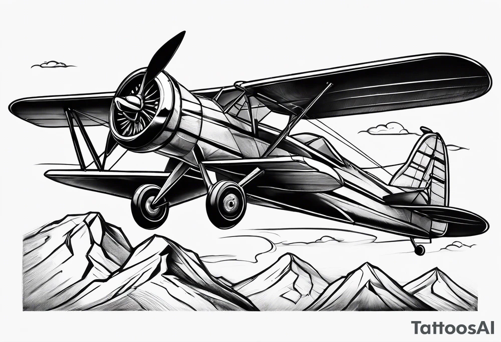 sketch of adventure plane in perspective from the bottom tattoo idea