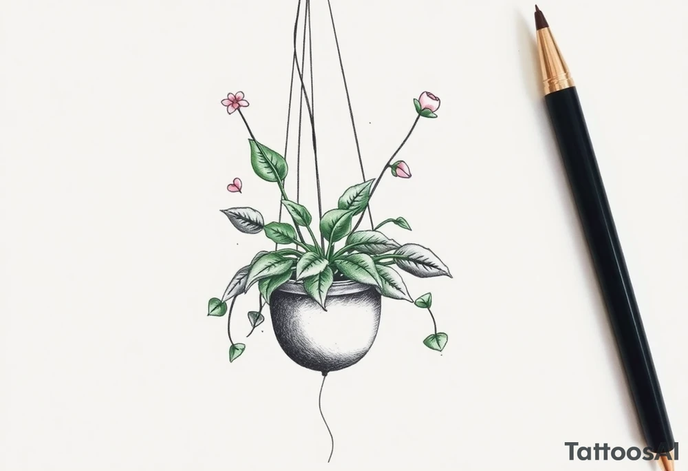 hanging plant with date tattoo idea