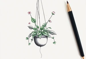 hanging plant with date tattoo idea