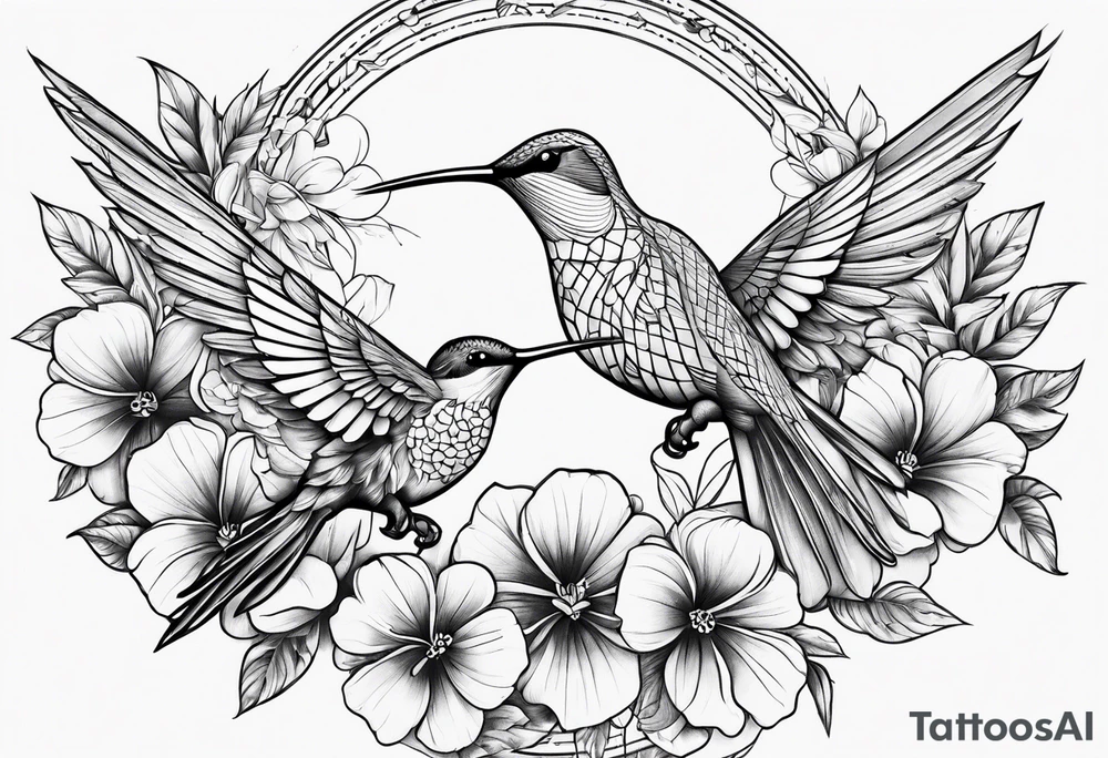 Hunnysuckle flowers with humming birds tattoo idea