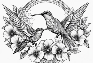Hunnysuckle flowers with humming birds tattoo idea