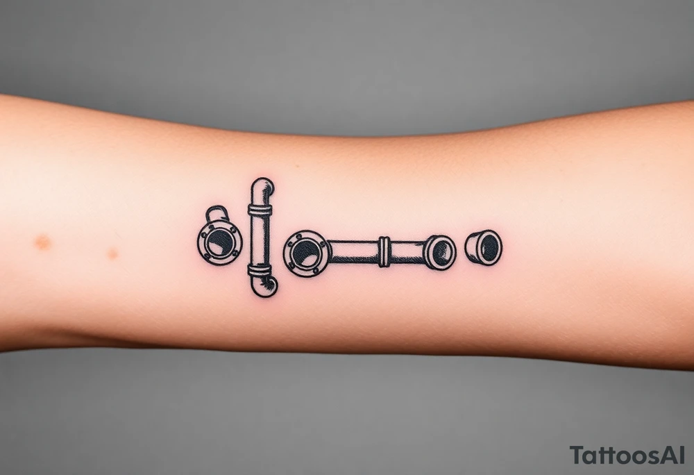 extremely detailed system of thin plumbing pipes with each pipe ending without a curved pipe tattoo idea