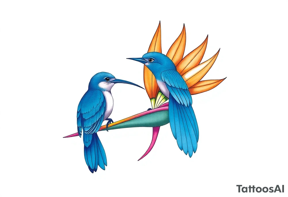 Bird of paradise flower with blue bird tattoo idea
