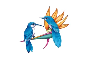 Bird of paradise flower with blue bird tattoo idea
