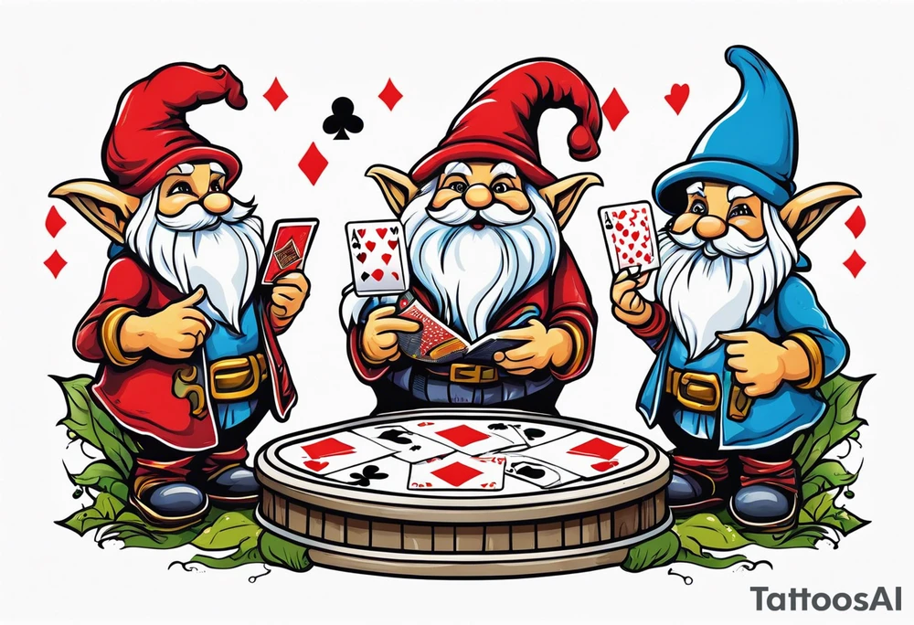 Gnomes holding playing cards tattoo idea