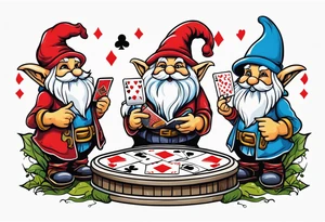 Gnomes holding playing cards tattoo idea