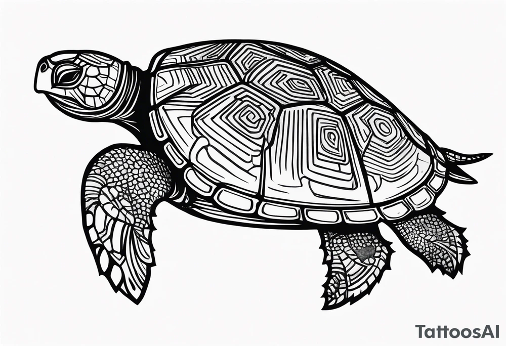 tropical psychedelic turtle's back, top down view, as seen from above tattoo idea