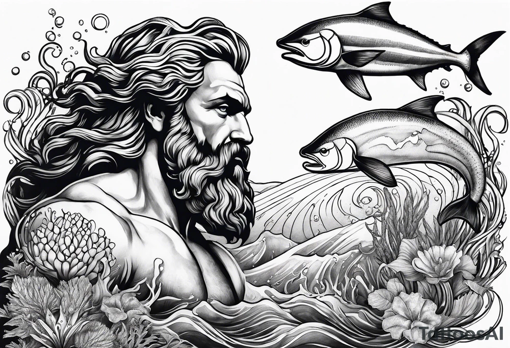 ocean animals with Poseidon tattoo idea