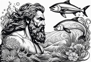 ocean animals with Poseidon tattoo idea
